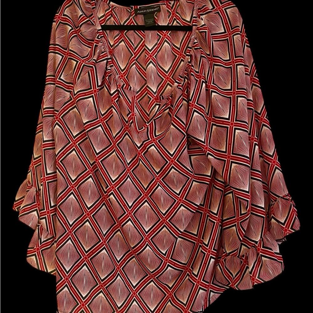 Ashley Stewart Red and Black Geometric Blouse